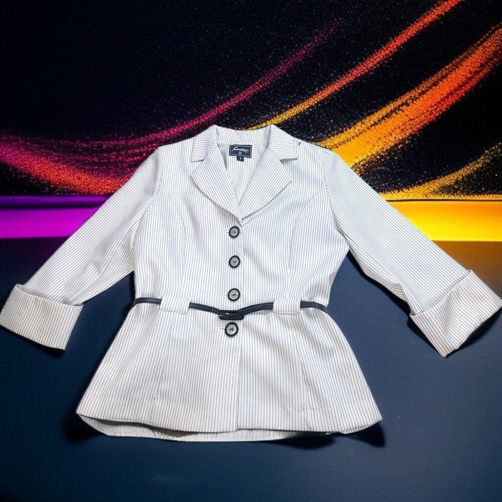 Sweet Suit white black stripes belted blazer jacket